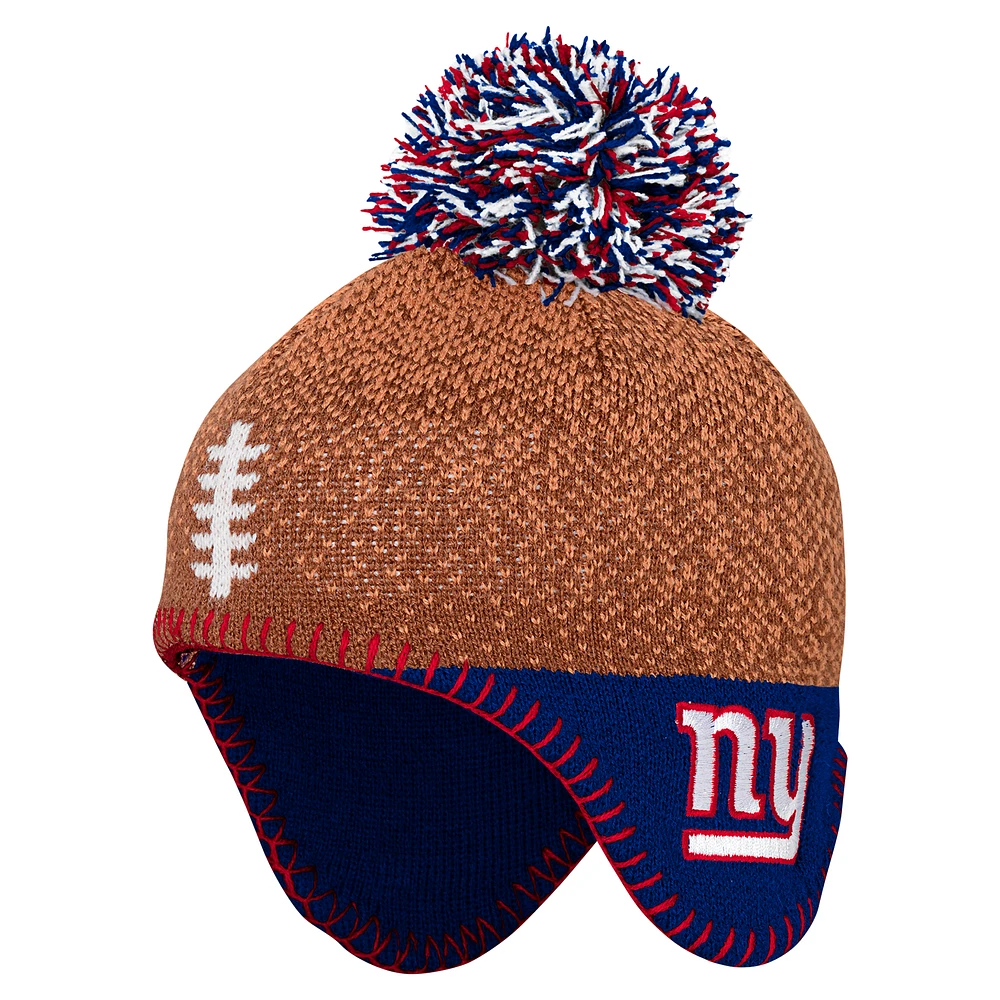 Preschool Brown New York Giants Football Head Knit Hat with Pom