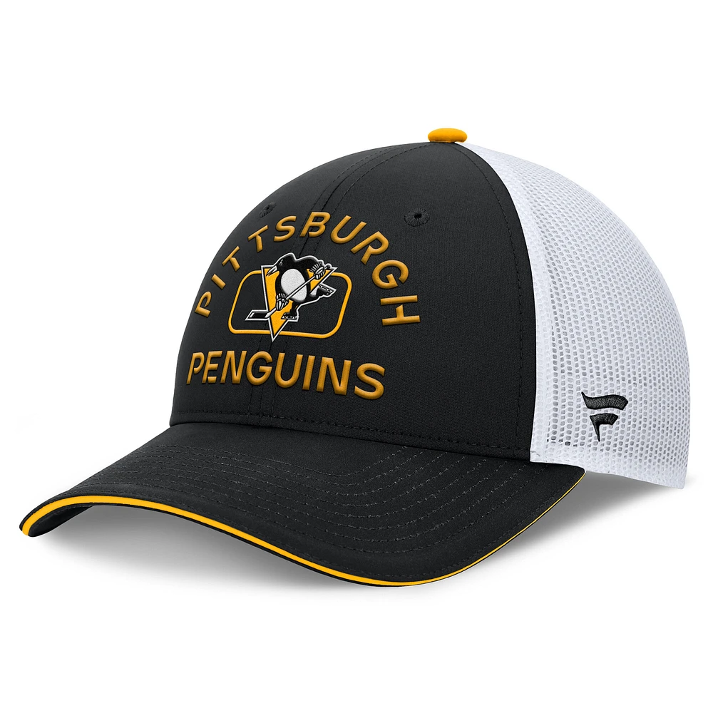 Men's Fanatics Black/White Pittsburgh Penguins Authentic Pro Rink Trucker Hat