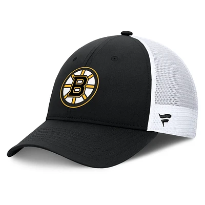 Men's Fanatics Black/White Boston Bruins Authentic Pro Simple Rink Trucker Adjustable Hat