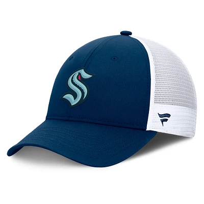 Men's Fanatics Deep Sea Blue/White Seattle Kraken Authentic Pro Simple Rink Trucker Adjustable Hat