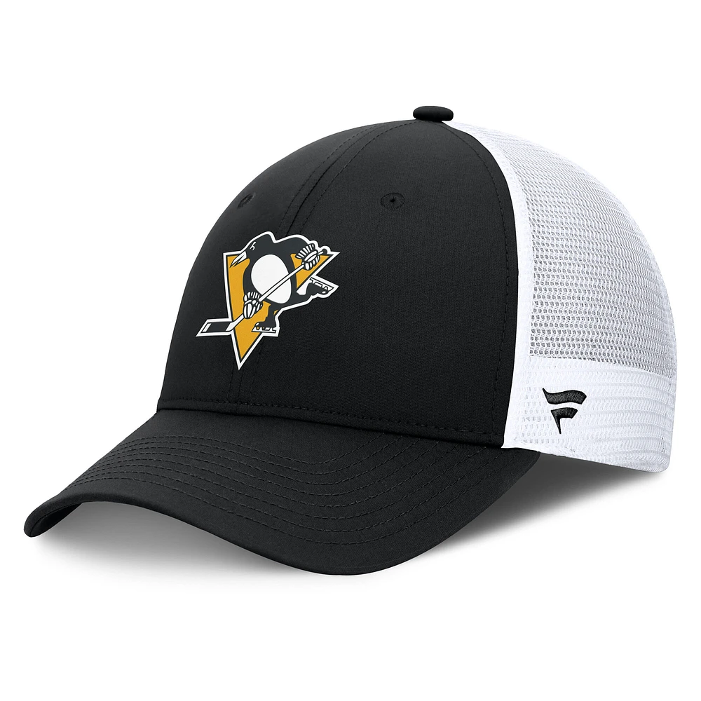Men's Fanatics Black/White Pittsburgh Penguins Authentic Pro Simple Rink Trucker Adjustable Hat