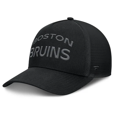 Men's Fanatics Black Boston Bruins Authentic Pro Road Stack Text A-Frame Adjustable Hat