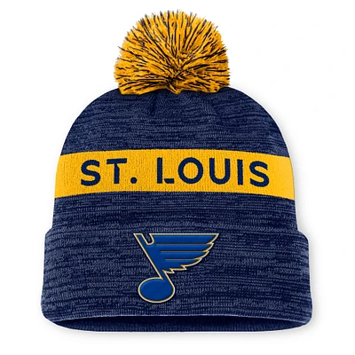 Men's Fanatics Navy/Gold St. Louis Blues Authentic Pro Rink Cuffed Knit Hat with Pom