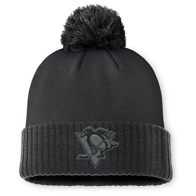 Men's Fanatics Black Pittsburgh Penguins Authentic Pro Road Cuffed Knit Hat with Pom