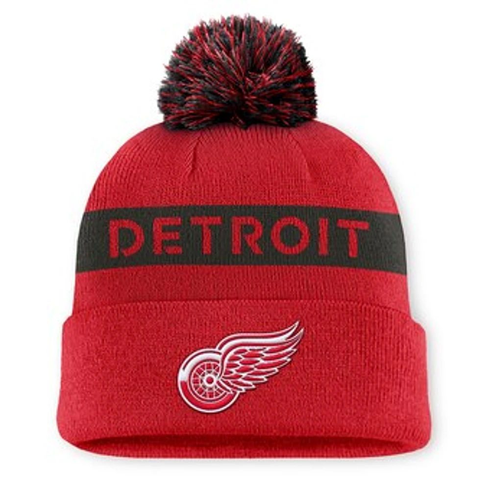 Women's Fanatics Red/Black Detroit Red Wings Authentic Pro Rink Cuffed Knit Hat with Pom