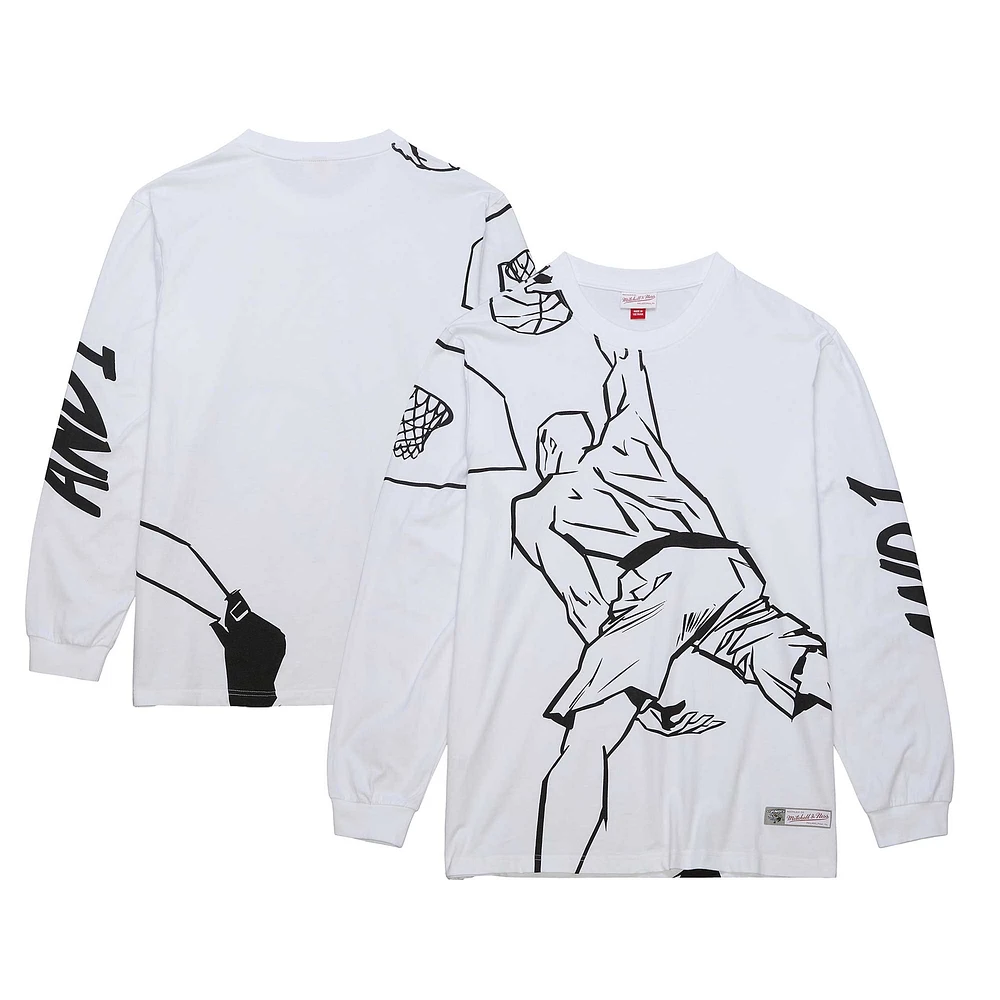 Men's Mitchell & Ness White AND1 Slam Dunk Long Sleeve T-Shirt