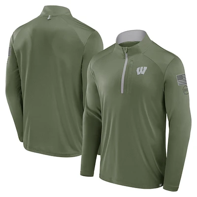 Men's Fanatics Olive Wisconsin Badgers OHT Military Appreciation Defender Quarter-Zip Jacket