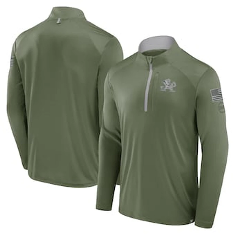 Men's Fanatics Olive Notre Dame Fighting Irish OHT Military Appreciation Defender Quarter-Zip Jacket