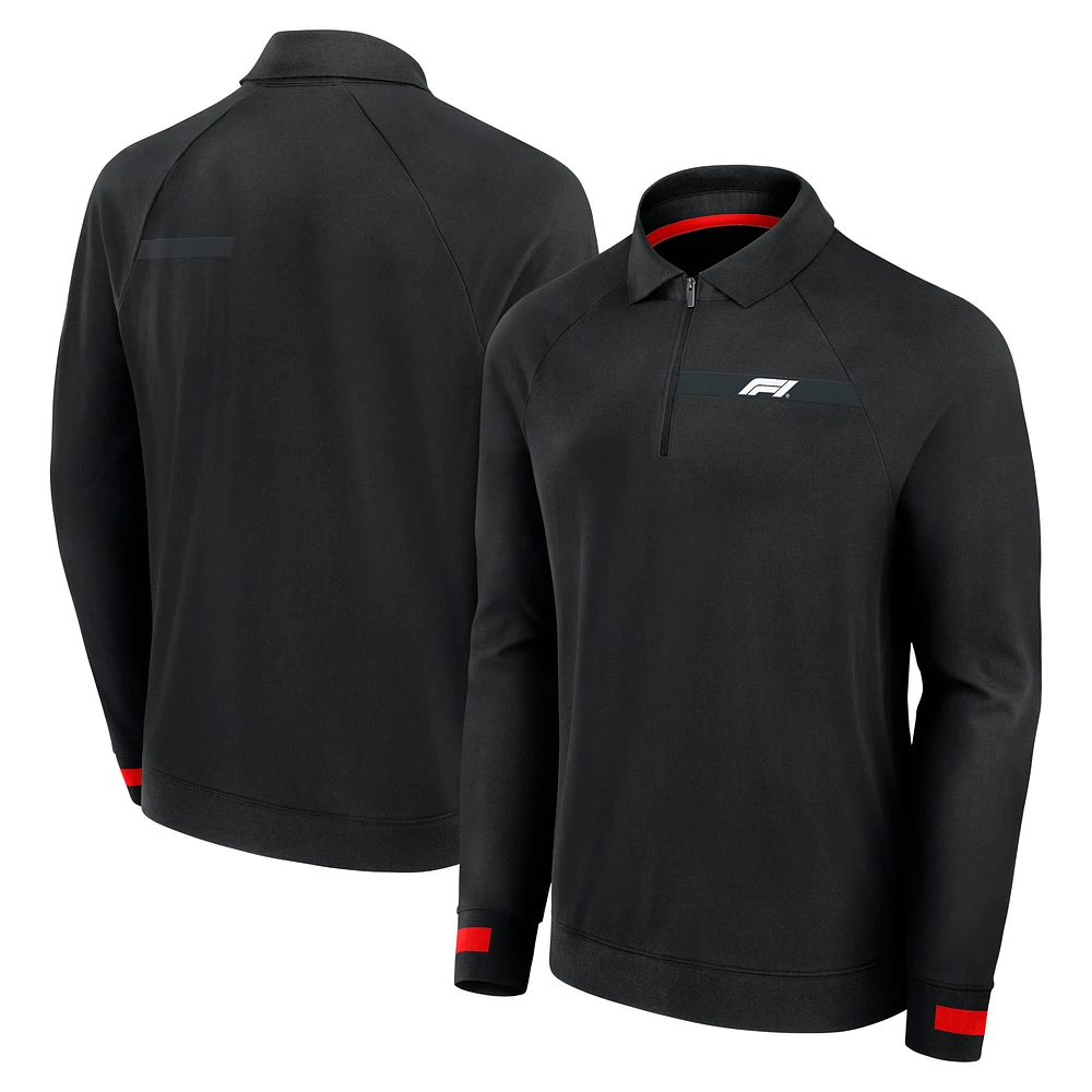 Men's Formula 1 Black Iconic Raglan Long Sleeve Quarter-Zip Polo
