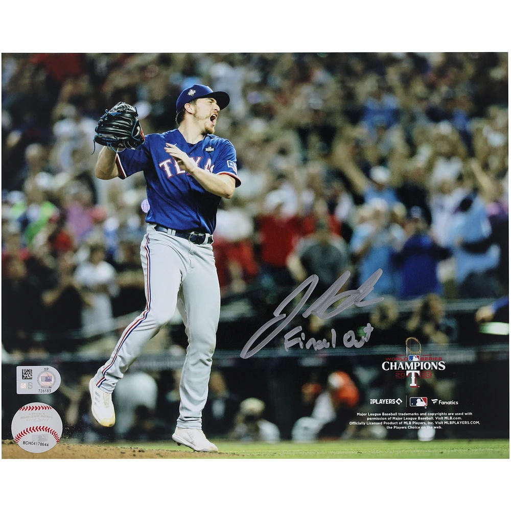 Josh Sborz Texas Rangers Autographed 2023 World Series Champions 8" x 10" Final Out Photograph with "Final Out" Inscription