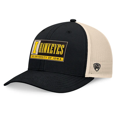 Men's Top of the World Black/Natural Iowa Hawkeyes Bennett Trucker Adjustable Hat