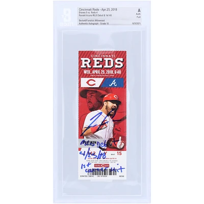 Ronald Acuña Jr. Atlanta Braves Autographed MLB Debut Beckett/Fanatics Witnessed Authenticated 10 Ticket with "MLB Debut 4/25/18" and "1st Career Hit" Inscriptions