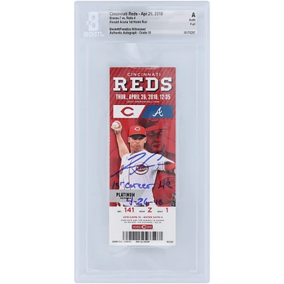 Ronald Acuña Jr. Atlanta Braves Autographed Ticket from 1st Career Home Run with "1st Career HR 4-26-18" Inscription - BAS Authenticated Graded 10