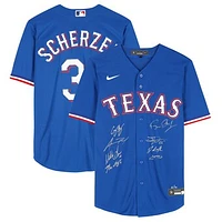 Texas Rangers 2023 MLB World Series Champions Multi-Signed Nike Max Scherzer Jersey with 8 Signatures including Corey Seager, Adolis Garcia & Max Scherzer