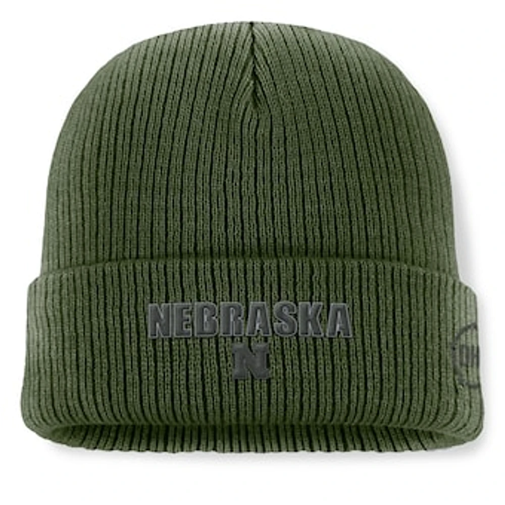 Men's Top of the World Green Nebraska Huskers OHT Military Appreciation Badge Cuffed Knit Hat