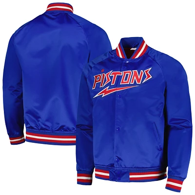 Men's Mitchell & Ness Blue Detroit Pistons Hardwood Classics Throwback Wordmark Raglan Full-Snap Jacket