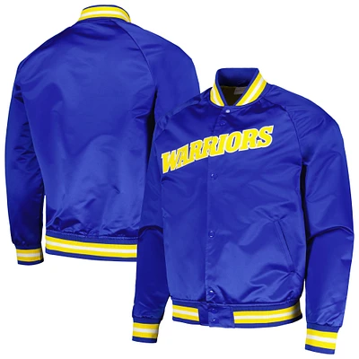Men's Mitchell & Ness Royal Golden State Warriors Hardwood Classics Throwback Wordmark Raglan Full-Snap Jacket