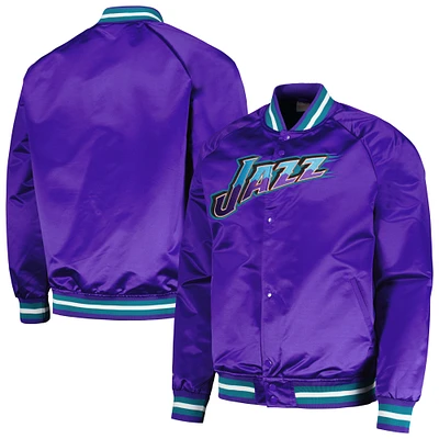 Men's Mitchell & Ness Utah Jazz Hardwood Classics Throwback Wordmark Raglan Full-Snap Jacket