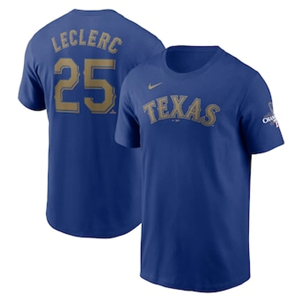 Men's Nike Jose Leclerc Royal Texas Rangers 2024 Gold Collection Name & Number T-Shirt