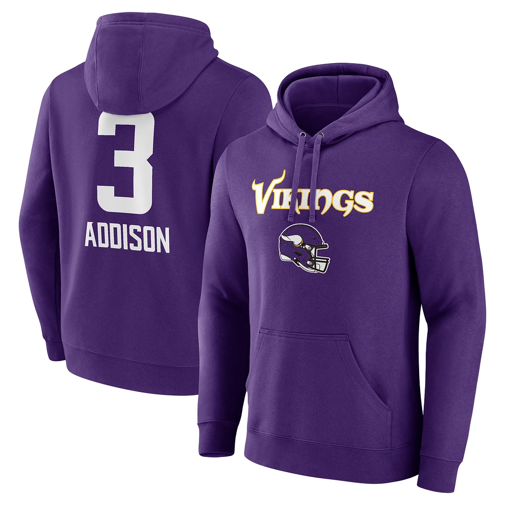 Men's Jordan Addison Purple Minnesota Vikings Team Wordmark Player Name & Number Pullover Hoodie