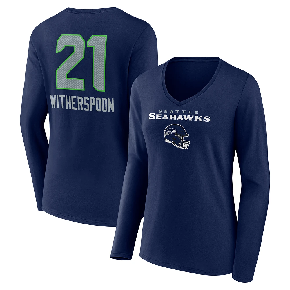 Women's Devon Witherspoon College Navy Seattle Seahawks Team Wordmark Player Name & Number Long Sleeve V-Neck T-Shirt