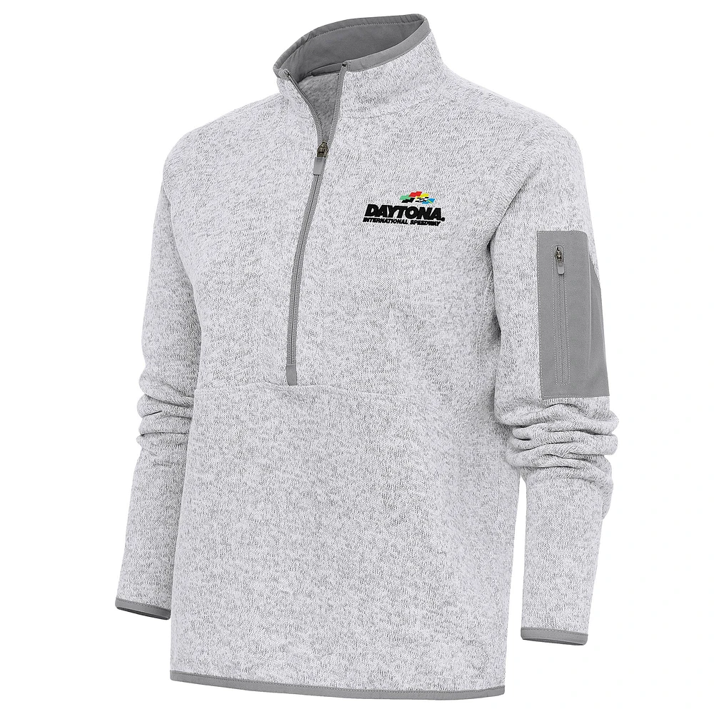 Women's Antigua Heather Daytona International Speedway Fortune 1/2 Zip Pullover Sweater