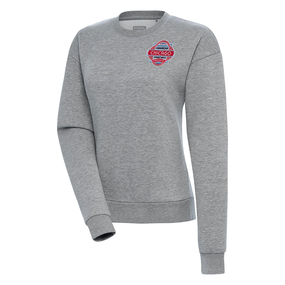 Women's Antigua Heather Gray Chicago Street Race Victory Pullover Sweatshirt