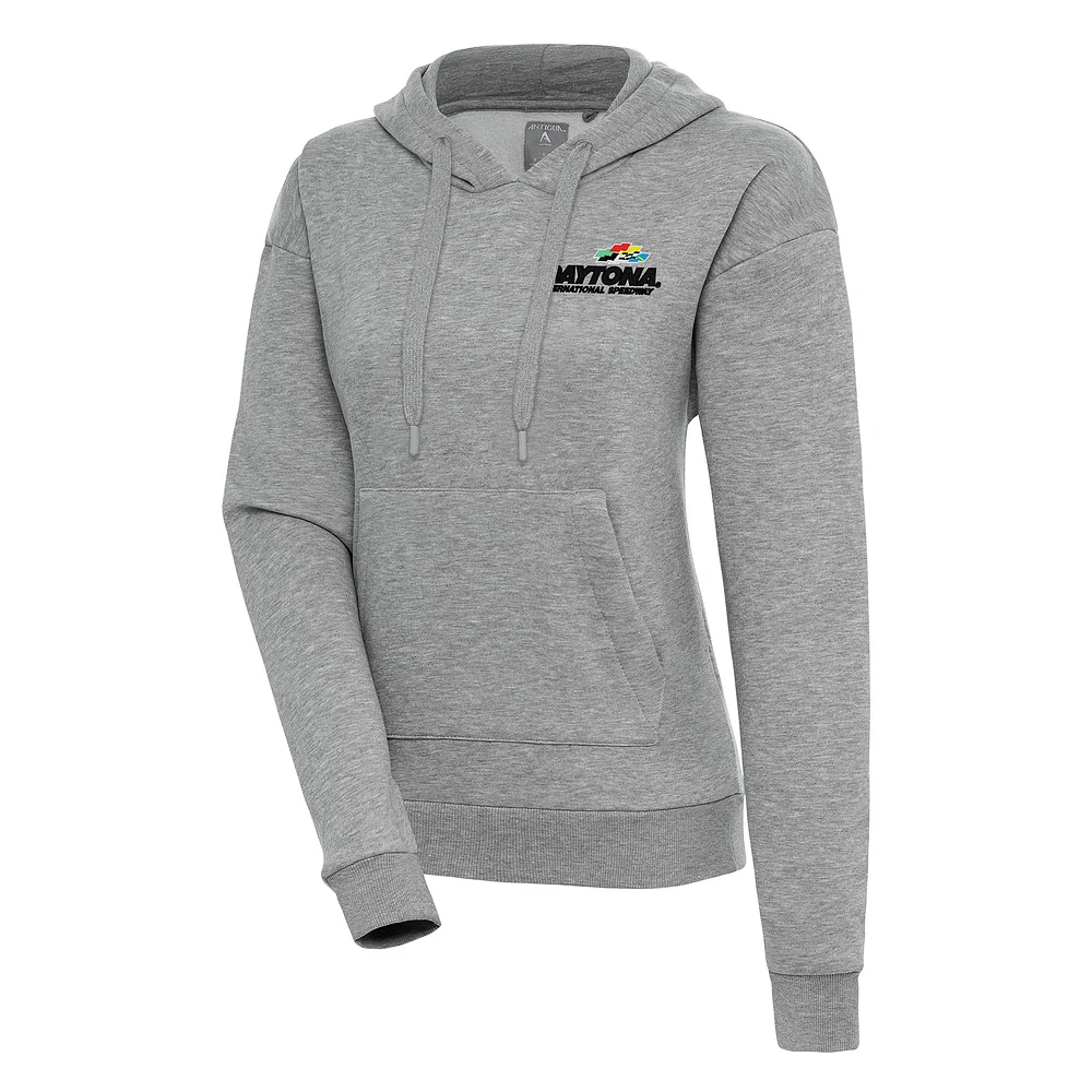 Women's Antigua Heather Gray Daytona International Speedway Victory Pullover Hoodie