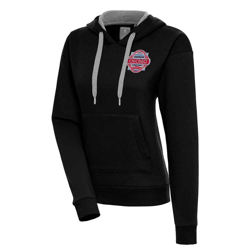 Women's Antigua Black Chicago Street Race Victory Pullover Hoodie
