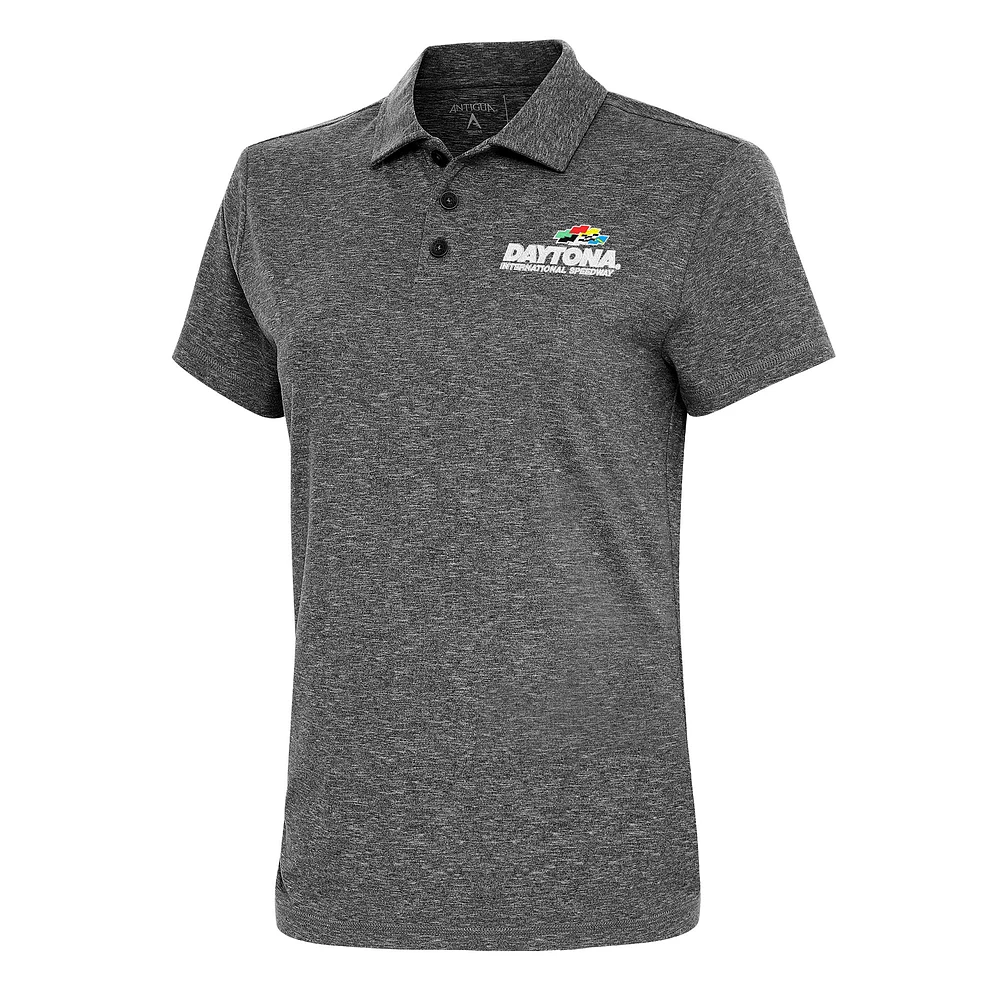 Women's Antigua Heather Black Daytona International Speedway Motivated Polo