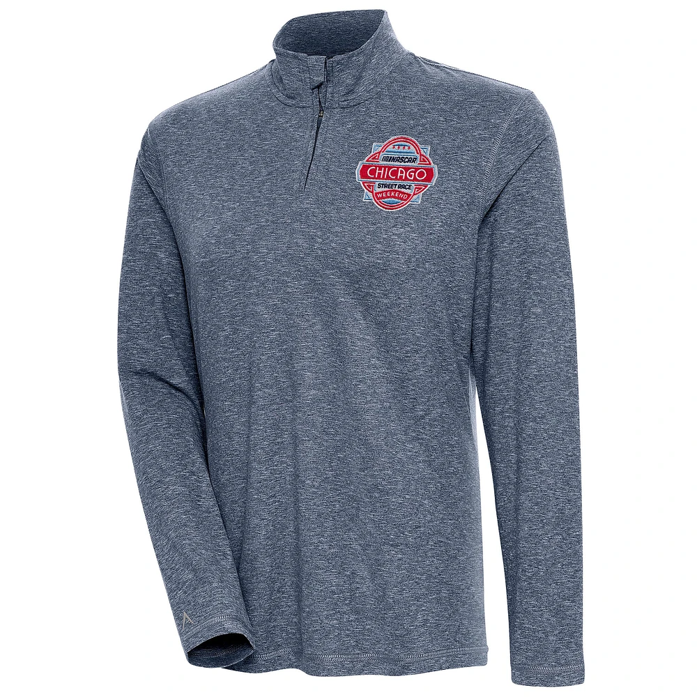 Women's Antigua Heather Navy Chicago Street Race Confront Quarter-Zip Pullover Top