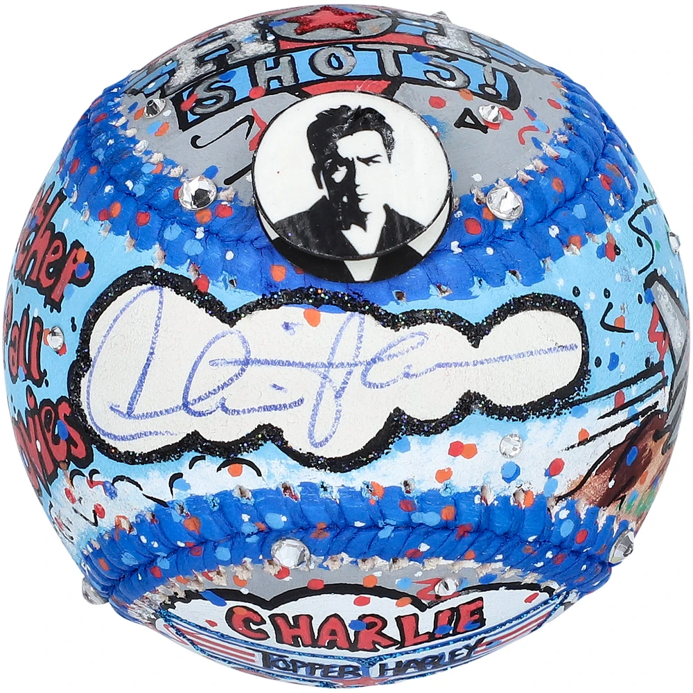 Charlie Sheen Hot Shots! Autographed Baseball - Art by Charles Fazzino - B473298