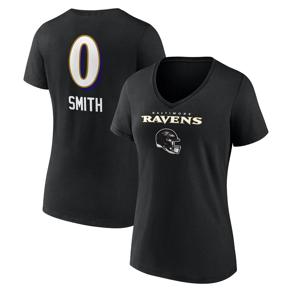 Women's Roquan Smith Black Baltimore Ravens Team Wordmark Player Name & Number V-Neck T-Shirt