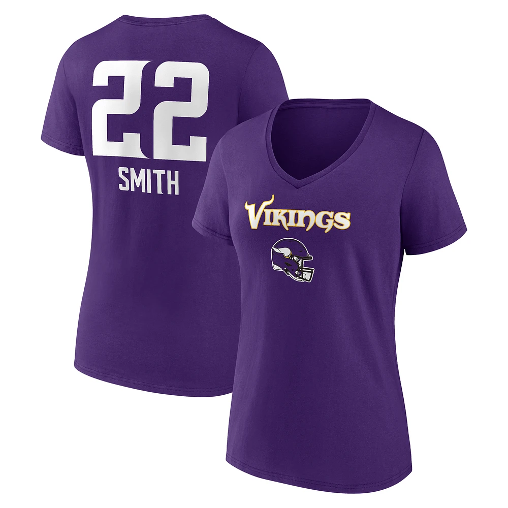 Women's Harrison Smith Purple Minnesota Vikings Team Wordmark Player Name & Number V-Neck T-Shirt