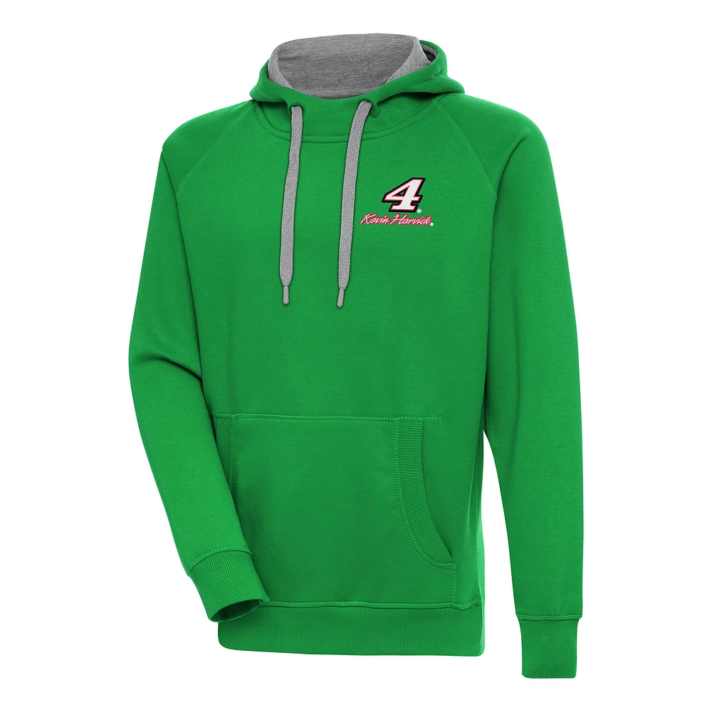 Men's Antigua Kelly Green Kevin Harvick Victory Pullover Hoodie