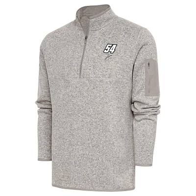 Men's Antigua Oatmeal Ty Gibbs Fortune Quarter-Zip Pullover Jacket