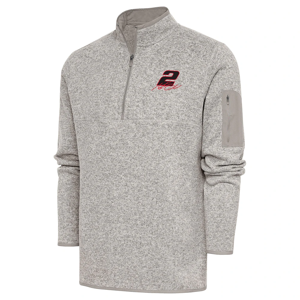 Men's Antigua Oatmeal Austin Cindric Fortune Quarter-Zip Pullover Jacket