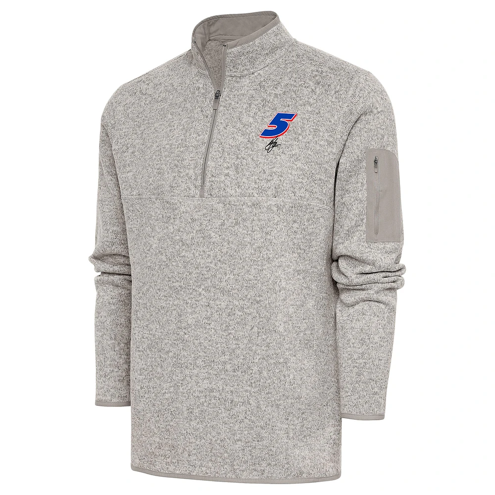 Men's Antigua Oatmeal Kyle Larson Fortune Quarter-Zip Pullover Jacket