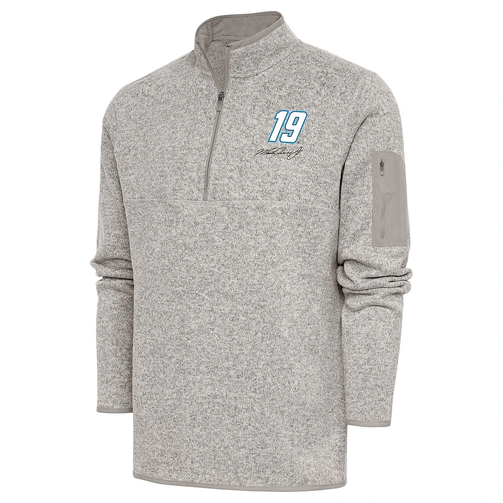 Men's Antigua Oatmeal Martin Truex Jr Fortune Quarter-Zip Pullover Jacket