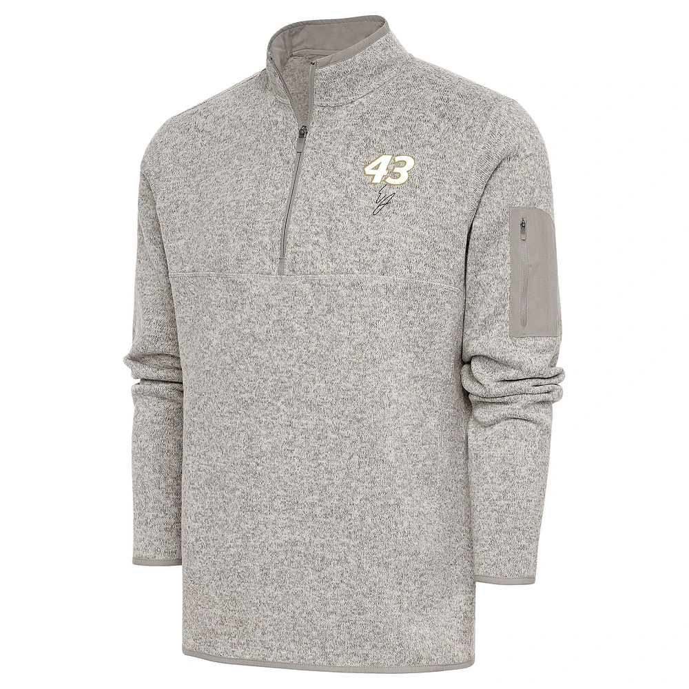 Men's Antigua Oatmeal Erik Jones Fortune Quarter-Zip Pullover Jacket