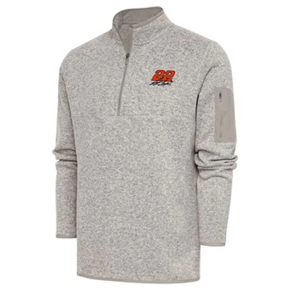 Men's Antigua Oatmeal Joey Logano Fortune Quarter-Zip Pullover Jacket