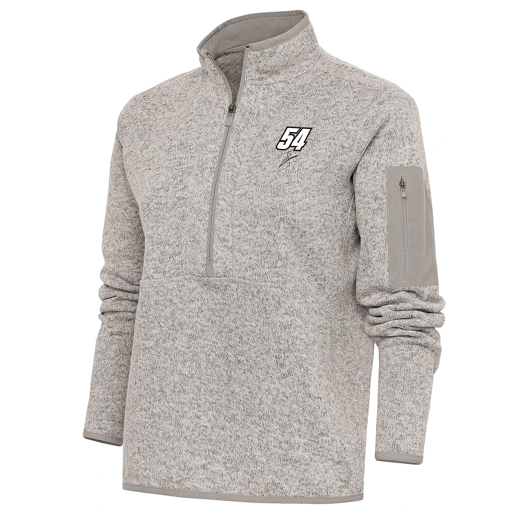 Women's Antigua Oatmeal Ty Gibbs Fortune Half-Zip Pullover Sweater