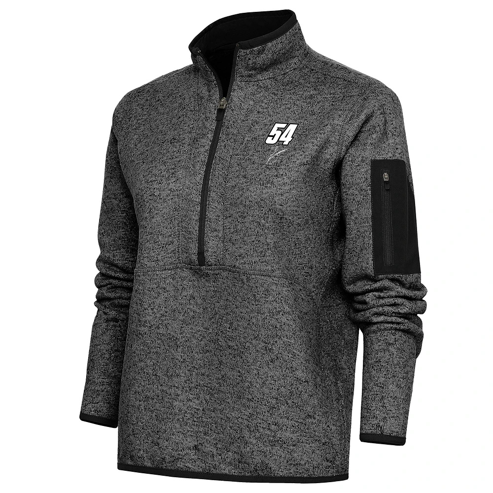 Women's Antigua Heather Black Ty Gibbs Fortune Half-Zip Pullover Sweater