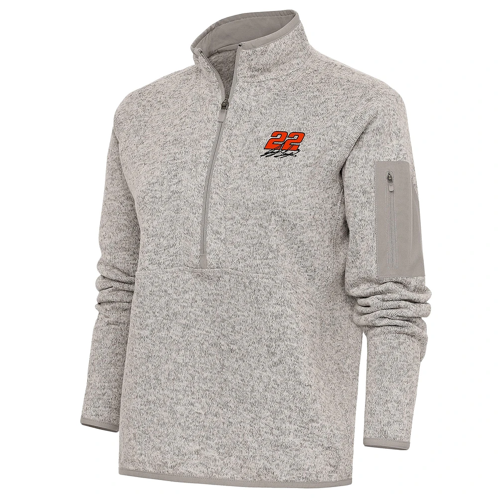 Women's Antigua Oatmeal Joey Logano Fortune Half-Zip Pullover Sweater