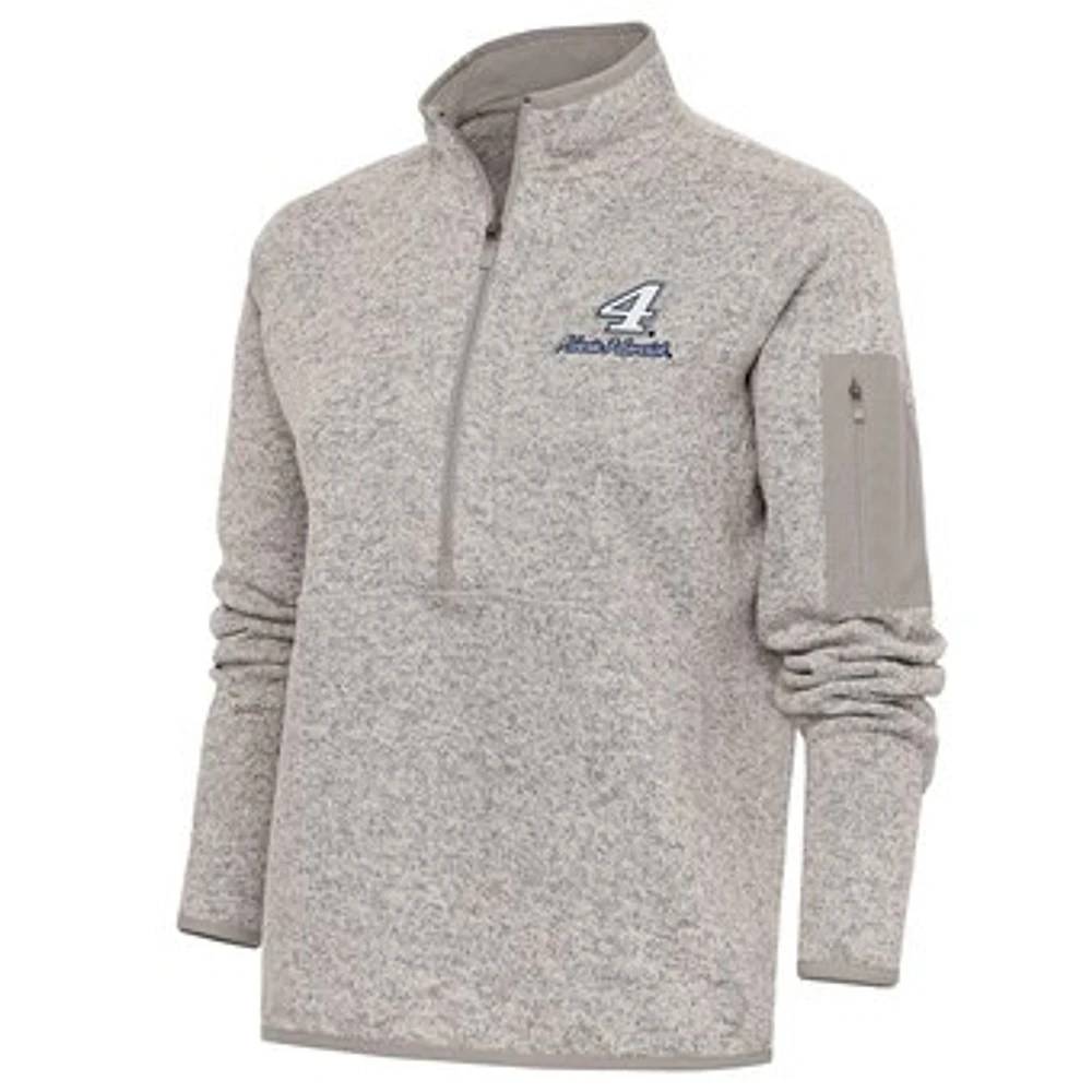 Women's Antigua Oatmeal Kevin Harvick Fortune Half-Zip Pullover Sweater