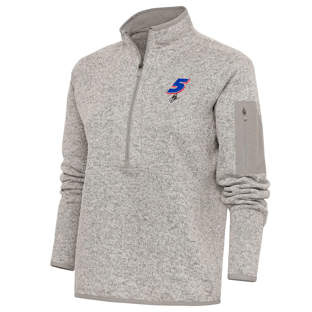 Women's Antigua Oatmeal Kyle Larson Fortune Half-Zip Pullover Sweater
