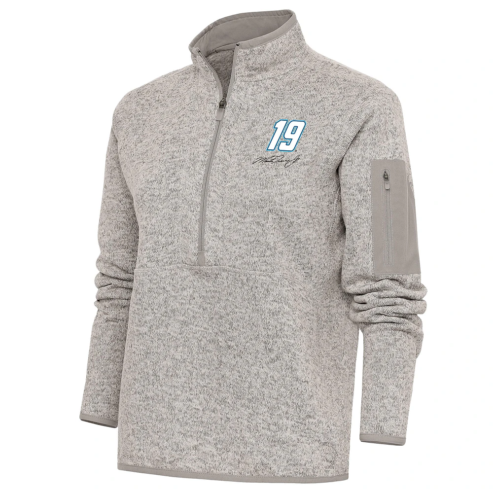 Women's Antigua Oatmeal Martin Truex Jr Fortune Half-Zip Pullover Sweater