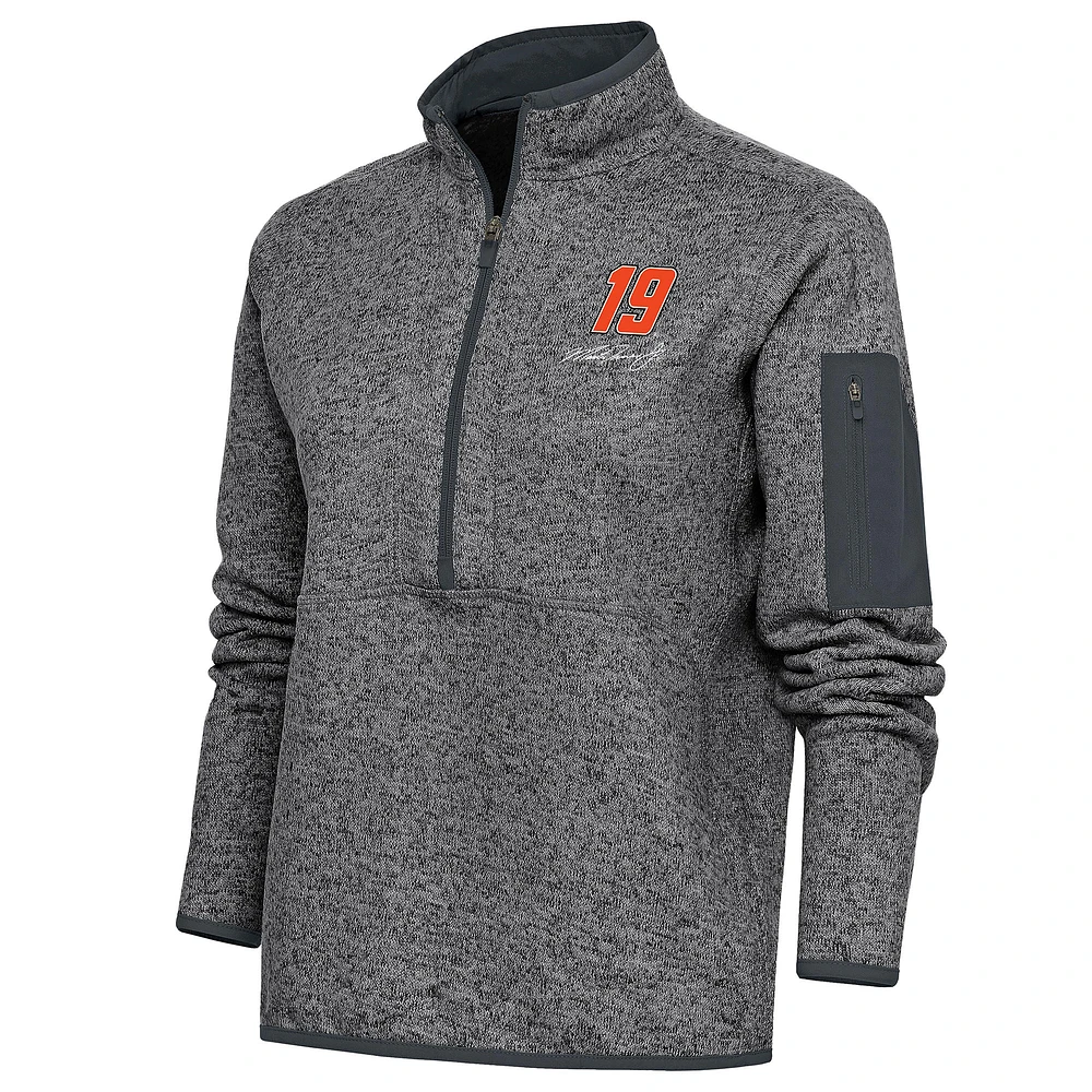 Women's Antigua Heather Gray Martin Truex Jr Fortune Half-Zip Pullover Sweater
