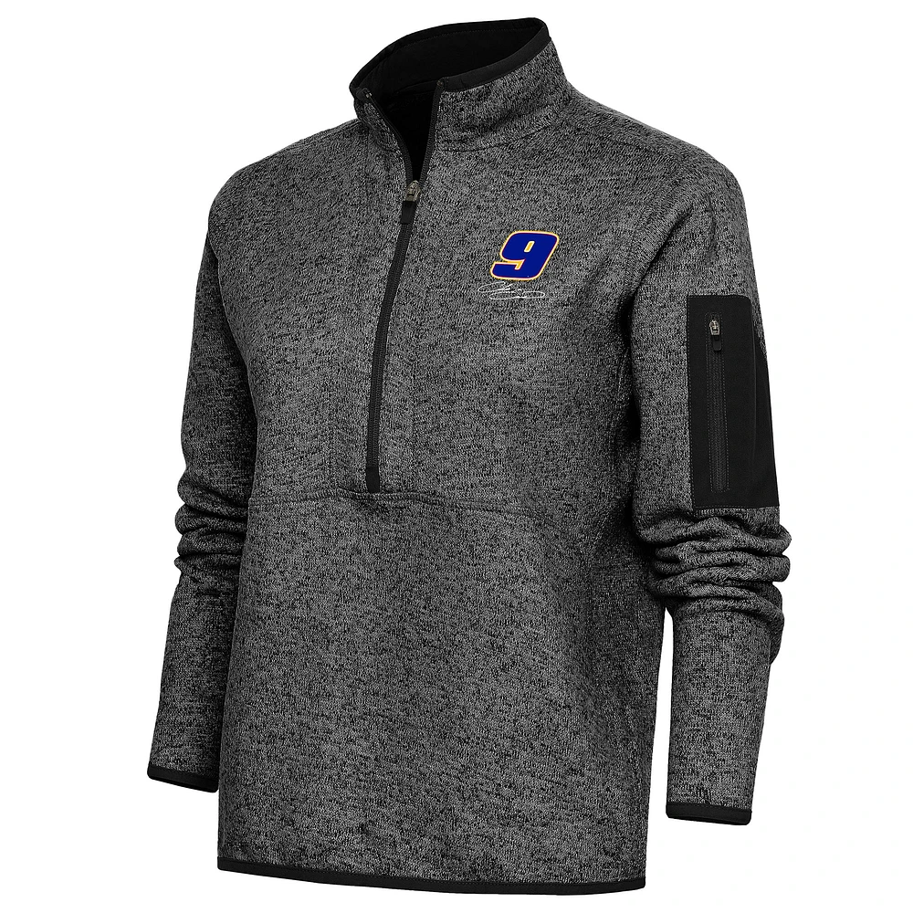 Women's Antigua Heather Black Chase Elliott Fortune Half-Zip Pullover Sweater