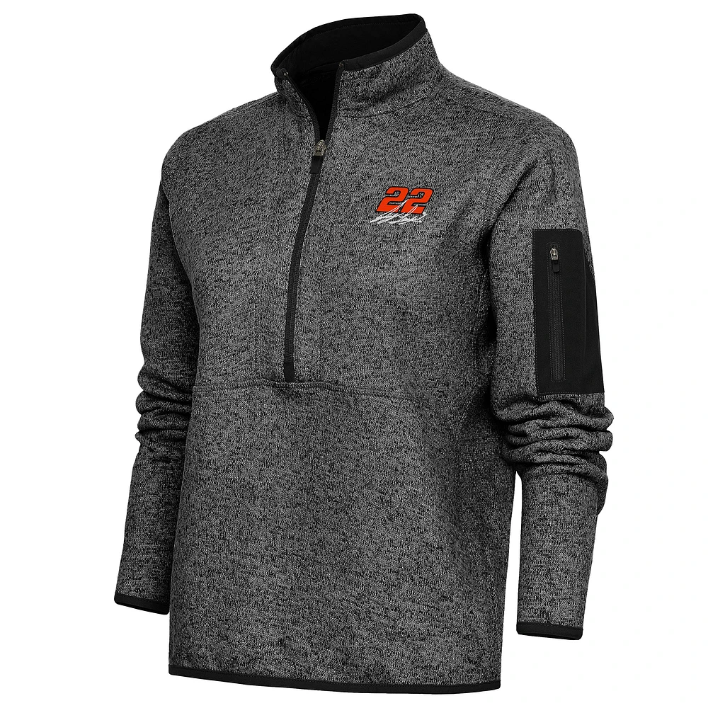 Women's Antigua Heather Black Joey Logano Fortune Half-Zip Pullover Sweater